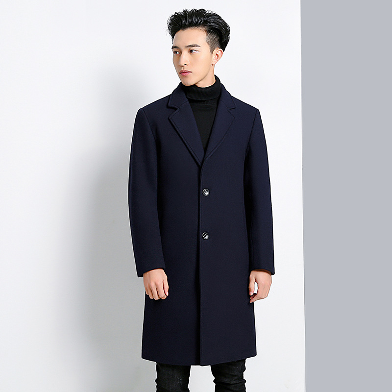 2021 new woolen coat men's long section of the knee Korean version of the autumn and winter thick business wool windbreaker men's coat