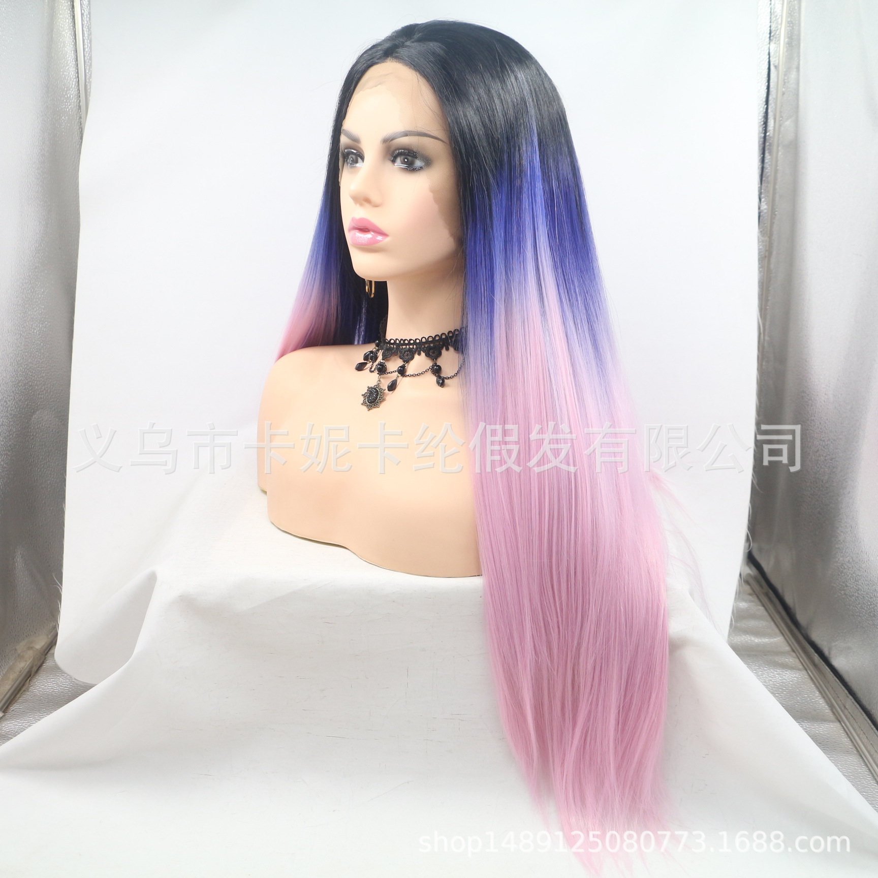 Europa y los Estados Unidos de moda largo cabello recto fibra química pelucita de mujer al por mayor en stock