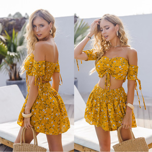 Off Shoulder Top Shorts Set sexy print summer new two piece set