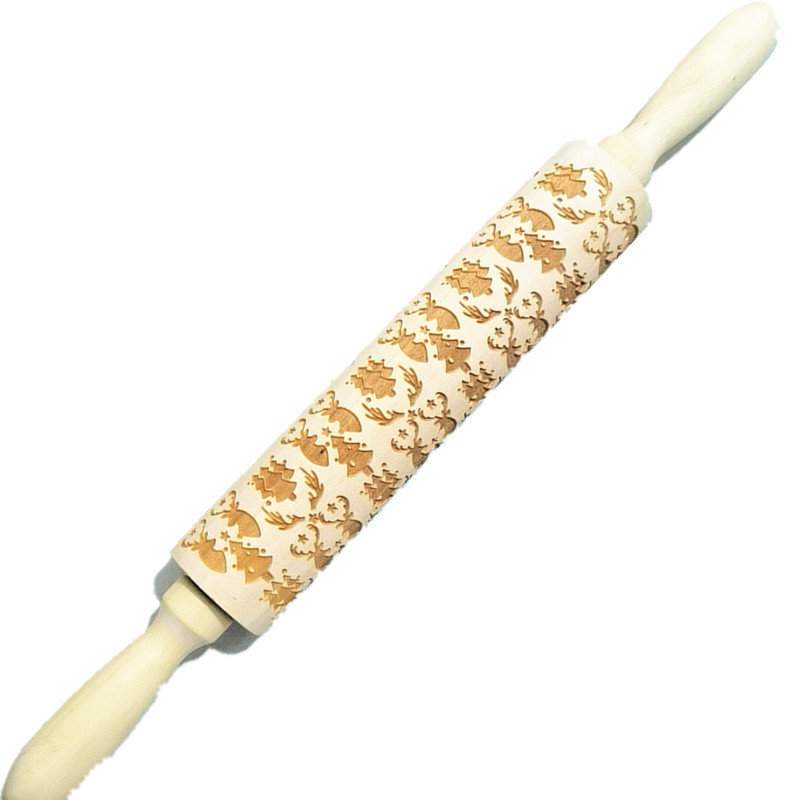 Madera Rolling pin haya grabado láser impresión Rolling pin relieve Rolling pin cuero Navidad fondant galleta presionando palo