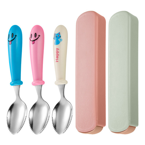 Creative children's mud scraping spoon portable 304 stainless steel infant mud scoop fruit supplementary food tool puree spoon