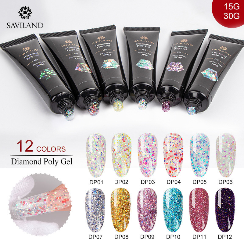 Saviland 美甲延长胶15g亮片水晶延长胶延长指甲胶UV光疗胶