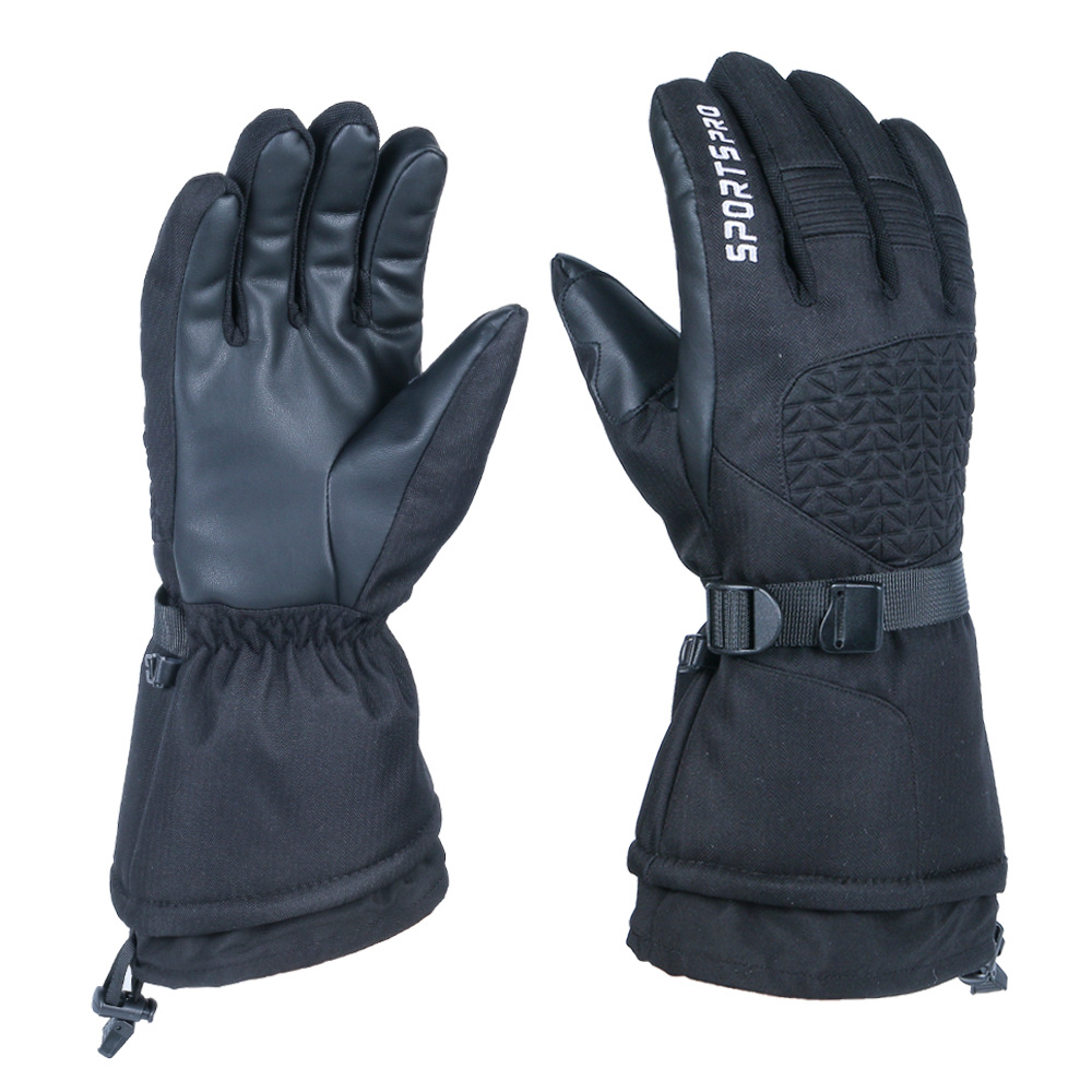 冬季保暖滑雪手套加厚防風防水全指黑色加絨登山戶外騎行運動觸屏