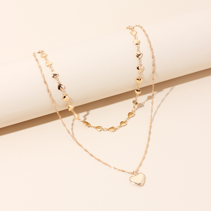 Korean Necklaces Fashion Girls Love Pendant Necklace Simple Fashion Double Love Chain Clavicle Necklace display picture 6