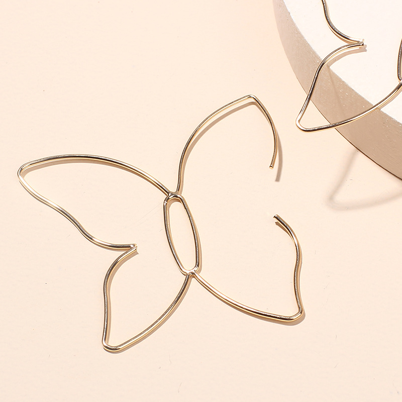 5g Weight Earrings Classification Wedding, Travel Occasion Women'S Gender Fashion Style White, Gold Color Fashion Simple Butterfly Line Hollow Earrings Simple And Large Earrings Wholesale Nihaojewelry 4