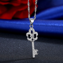 925银钥匙吊坠 韩版时尚一生一世（匙）爱情锁微镶镶钻项坠饰品