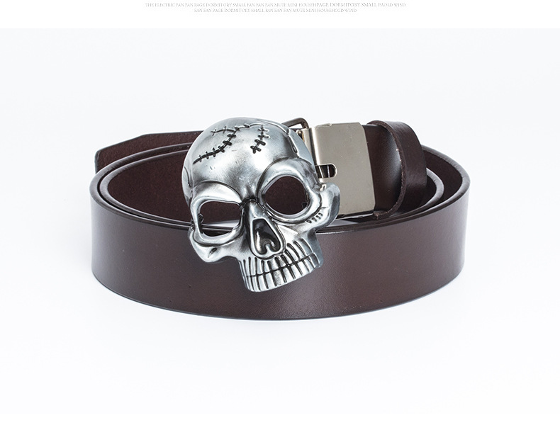 Men's Skull Head Belt Genuine Cowhide Leather Belt For Men_voghion.com
