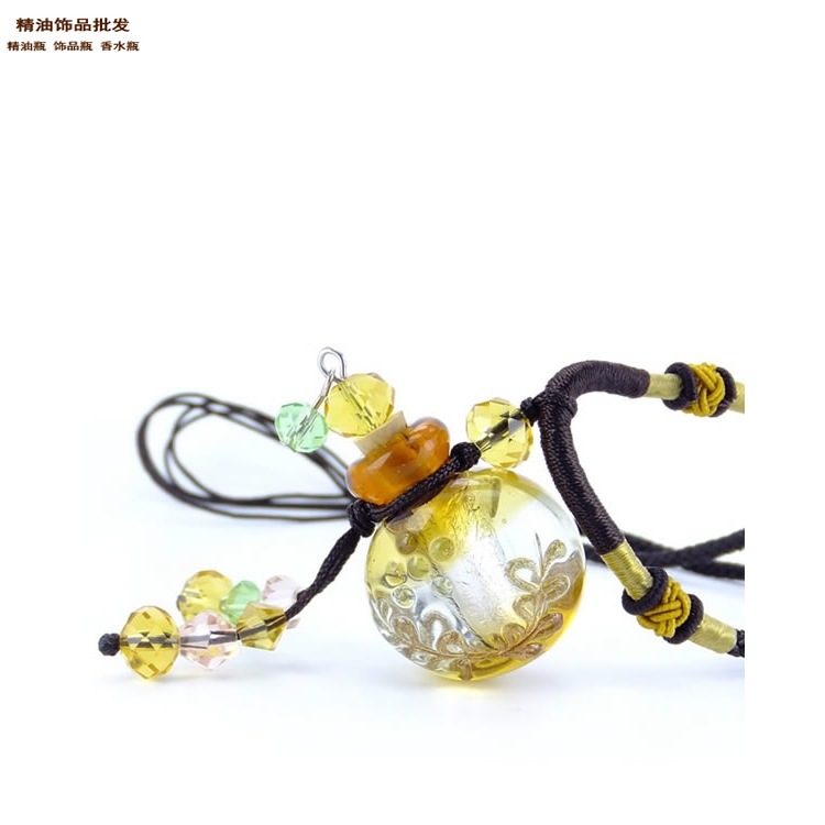 中国精油饰品网金黄色扁圆双扣绳巴洛克琉璃瓶项链5.jpg
