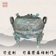 仿古青铜器四兽豆闷声碳化去重黑漆虎锈仿古厚锈