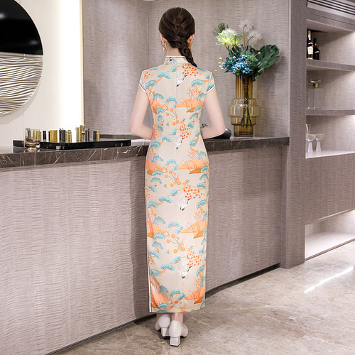 Chinese Dresses Qipao for women robe chinoise cheongsam Standing collar cheongsam long double layer cheongsam dress