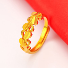 越南沙金情侣男女款花朵镀金活口金枝款玉叶戒指开口指环久不褪色