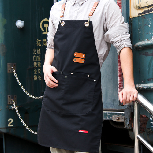 Aprons for kitchen cooking, printed logo, hairstylist, manicure, milk tea shop, baking, men's and women's restaurant denim work clothes