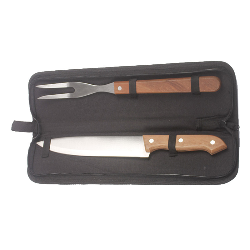 [Ventas directas de fábrica] conjunto de dos piezas de varios mango de madera cuchillo y tenedor Oxford bolsa traje de barbacoa herramienta de combinación