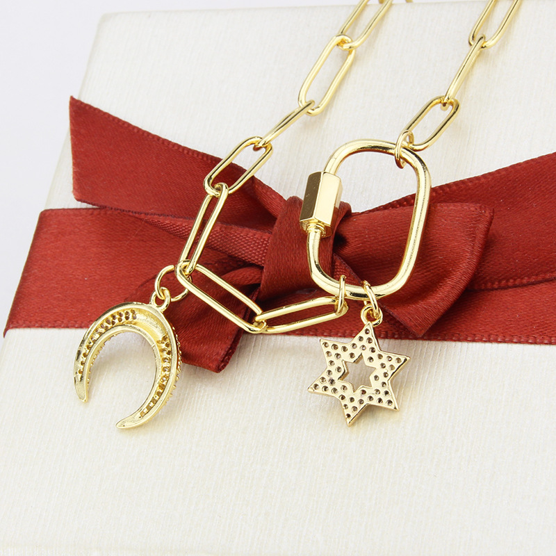 fashion  diamond-studded star moon necklace