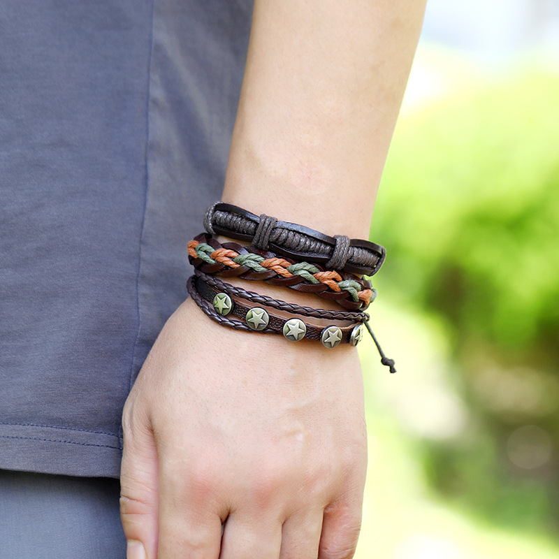 hot-selling menu0027s cowhide retro multi-layer woven suit bracelet