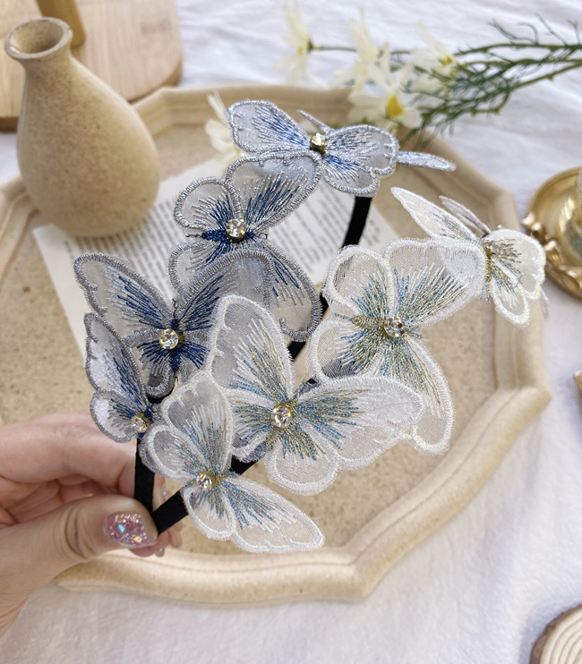 Korea Simulation Butterfly Hair Band Fairy Princess Pearl Rhinestone Fine Edge Hair Hole Lace Anti-skid Headband Women's Hair Hole Wholesale Nihaojewelry display picture 21