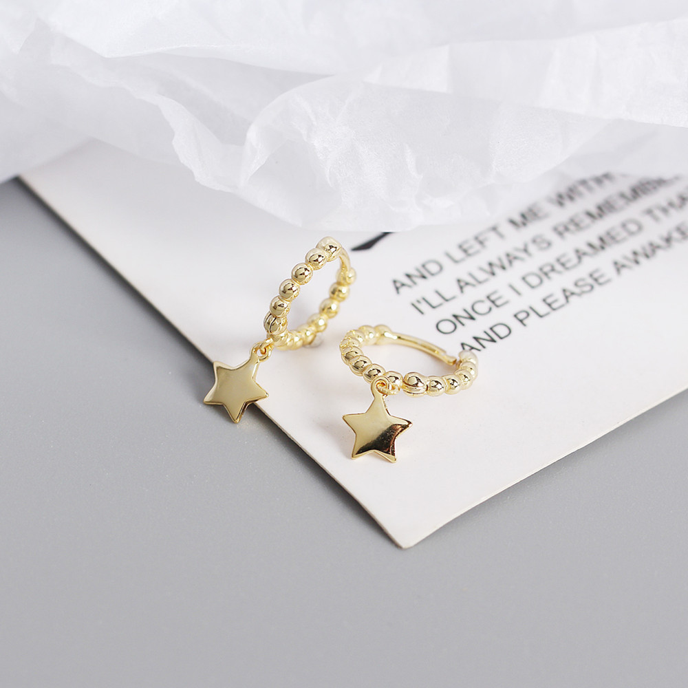White, Gold Color Yhe0286 S925 Sterling Silver Minimalist Round Beads Stars Silver Stud Earrings