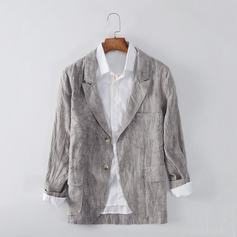 Casual Linen Men's Clothing, Loose and Comfortable Linen Suit, Tie-Dye Jacket, Off-Size Clearance C032 Slim Fit