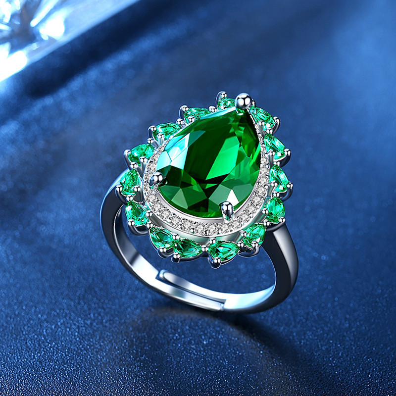 Fashion Simple Blue Color Allure New Drop-shaped Emerald Zircon Ring Wholesale Nihaojewelry display picture 3