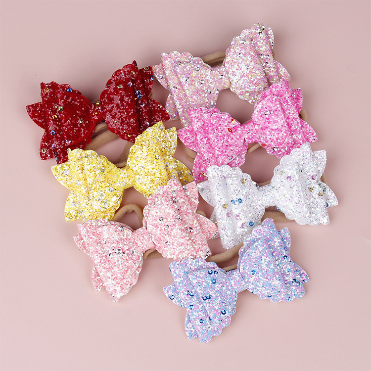 Children's Three-layer Bow Headband Baby Elastic Headband Sequins Bowknot Nylon Head Rope Colored Hair Band display picture 1