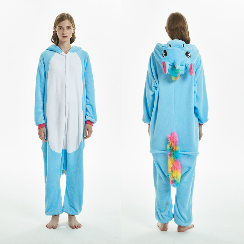 Pijamas de una pieza de coral grueso con diseño de animales de dibujos animados, franela cálida informal de manga larga, venta al por mayor del fabricante, gruesos y cálidos.