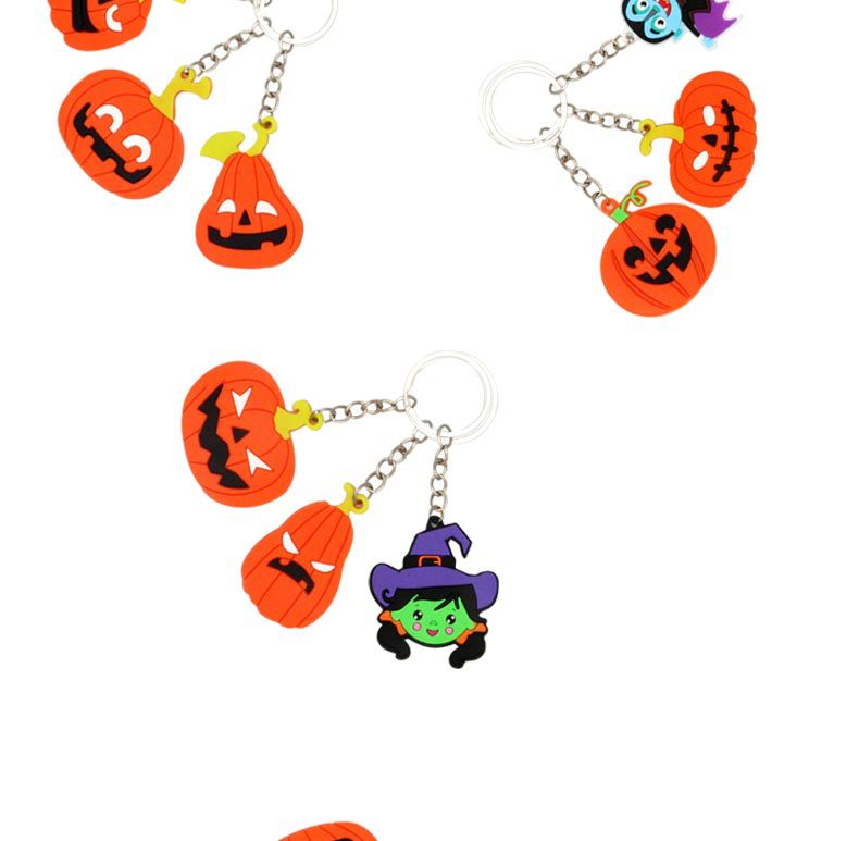 Cute Pvc Soft Rubber Pumpkin Skull Ghost Witch Halloween Keychain Pendant display picture 3