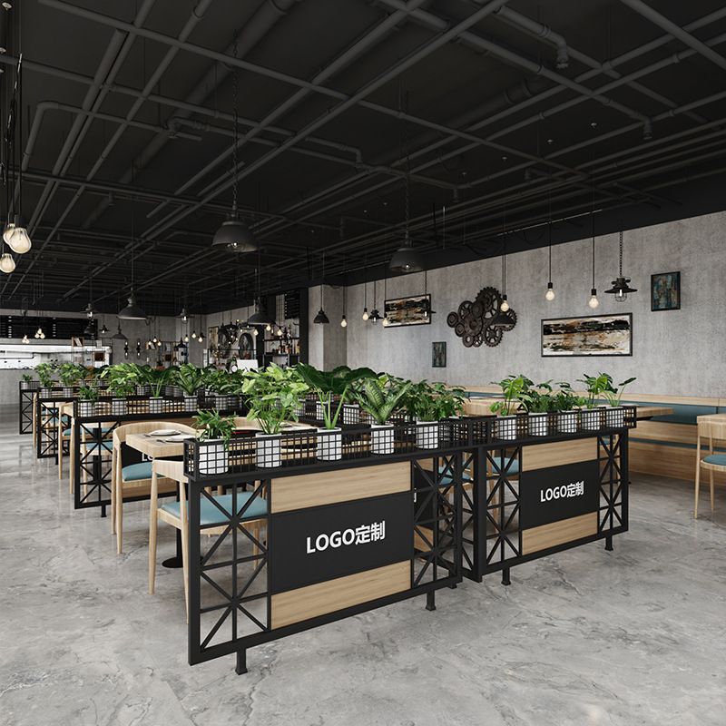 北歐鐵藝餐廳矮隔斷置物架工業風飯店卡座半截裝飾綠植花架圍欄牆