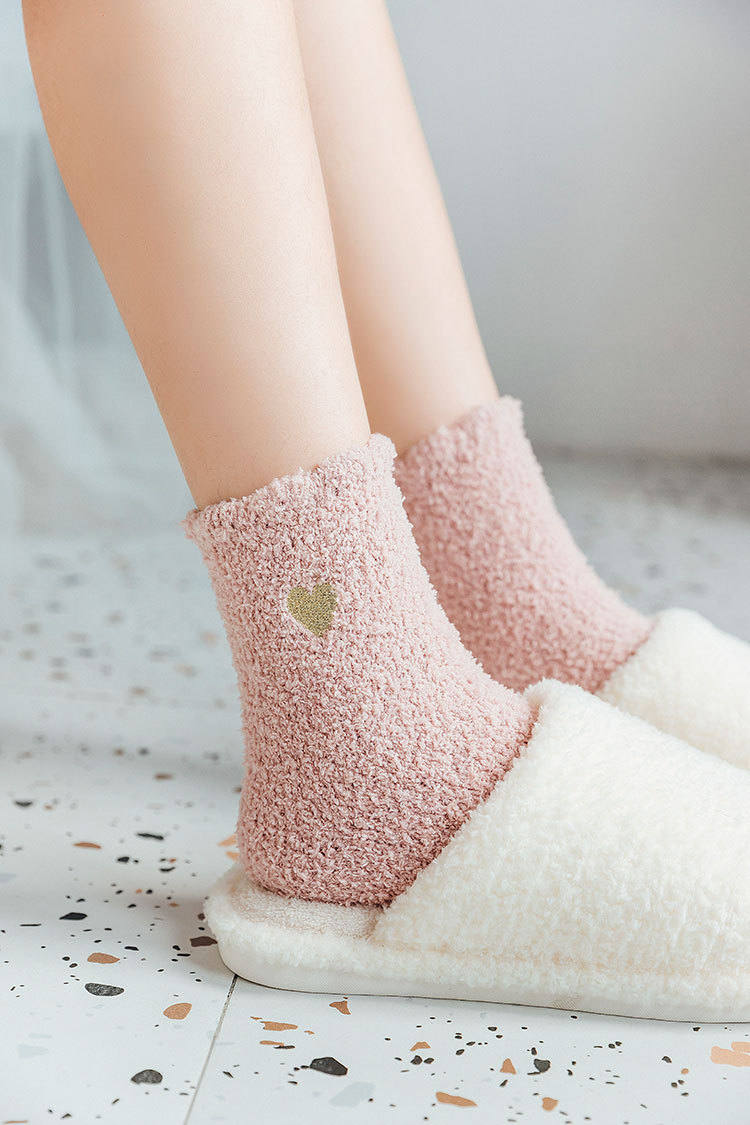 Autumn and winter solid color coral fleece tube women s socks  NSFN9365