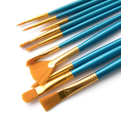 Cross-border oil paint brush 10 fan-shaped brush set graffiti figure wooden pearlescent blue nail art supplies
