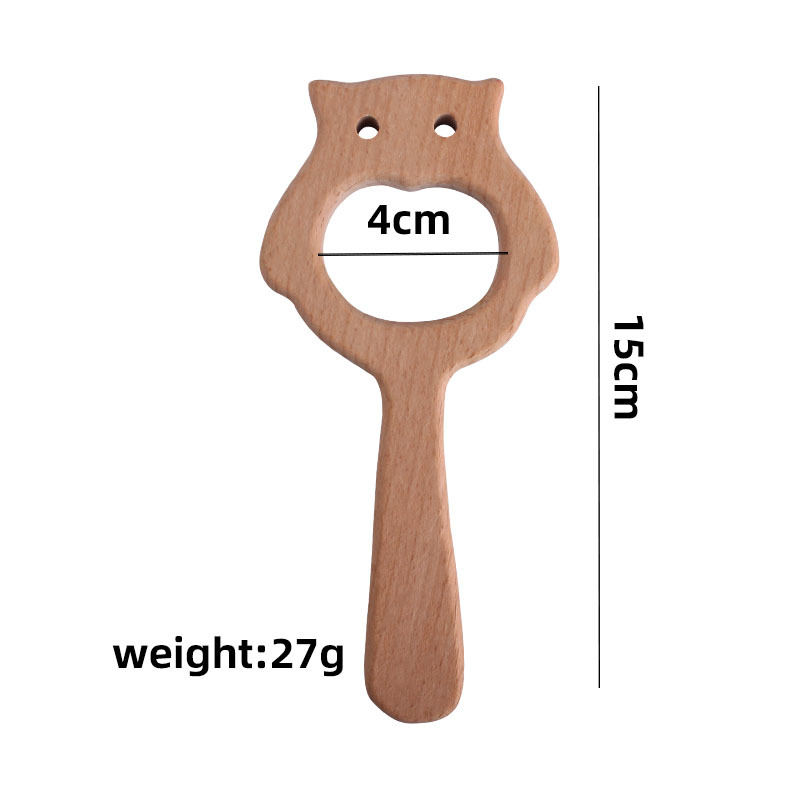 Nuevo dibujos animados de haya búho oso marrón mano palo juguete mordedor bebé DIY sonajero juguete mordedor palo Accesorios