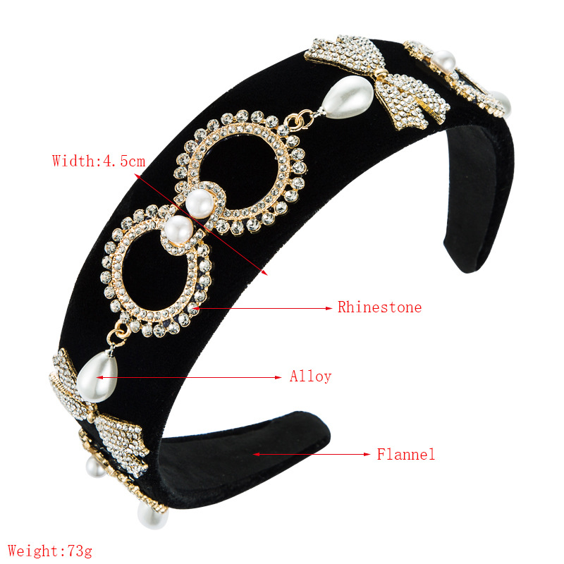 Wide-brimmed Black Velvet Diamonds Pearl Headband display picture 1
