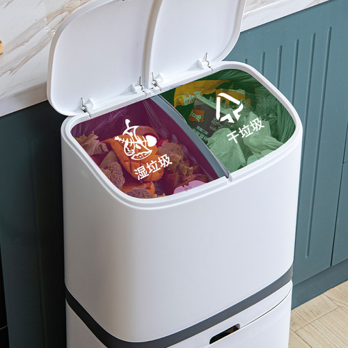 Kitchen waste classification trash can household foot pedal dry and wet separation with lid deodorant living room high-end double-layer trash can