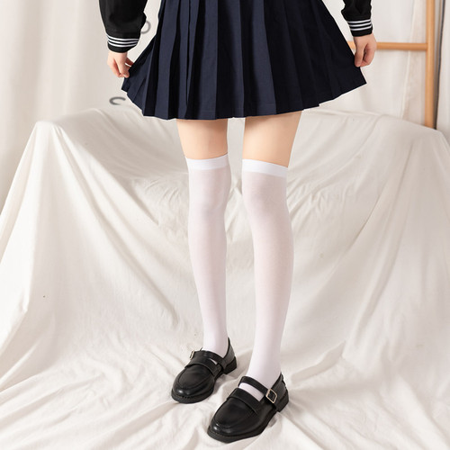 Solid color breathable black and white calf socks, velvet thin, over-the-knee short student socks, versatile fashionable socks
