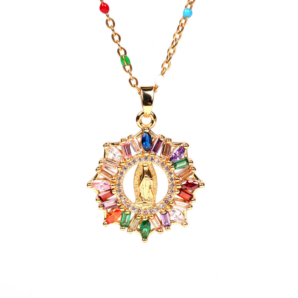 Fashion New Micro-inlaid Colored Diamonds Virgin Mary Pendant Religious Christian Women's Necklace display picture 3