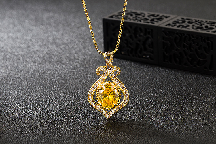 Korean version necklace full diamond citrine heartshaped pendant clavicle chainpicture1