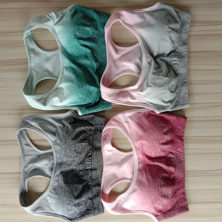 新款欧美弹力无缝渐变色运动文胸 防震背心式跑步健身运动文胸|ru