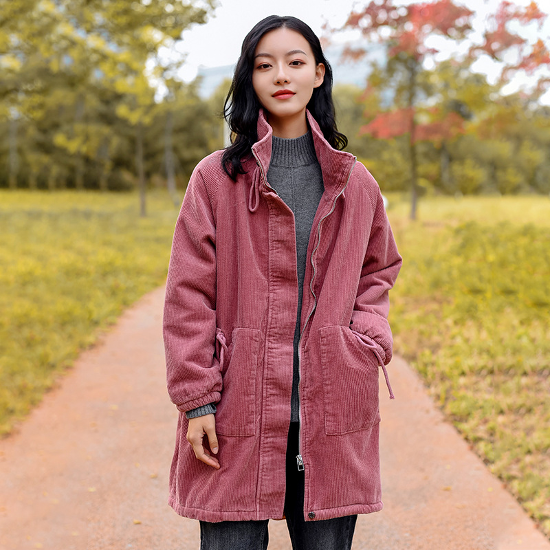 literature Retro Women's wear corduroy have more cash than can be accounted for cotton-padded clothes Waist Stand collar Large thickening winter Sherpa coat