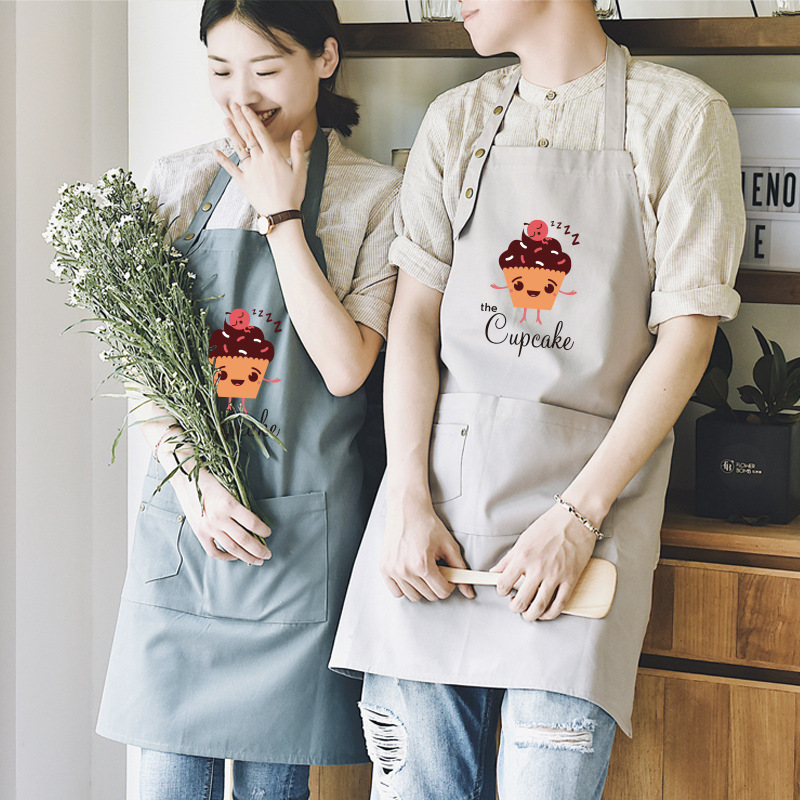 Delantal de estilo coreano imprimible Impresión de logotipo leche tienda de té café femenino pastel hecho a mano para hornear trajes masculinos