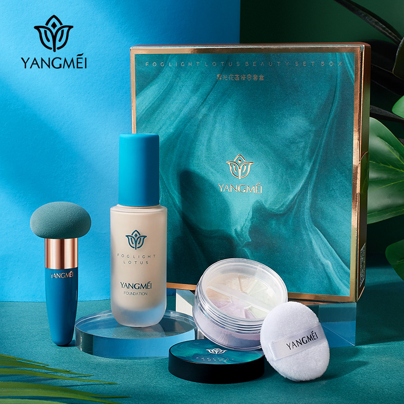 Hualien Trimming Set box Concealer Clear and transparent Light perception Moisture Liquid Foundation Lasting Hold powder Three-piece Suite