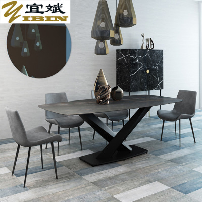 意式轻奢岩板餐桌简约大理石餐桌椅组合小户型家用长方形吃饭桌子