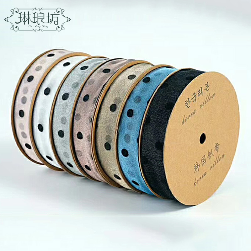 韩国圆点雪纺纱带 新款手工缎带鲜花艺烘焙礼品DIY丝带卷厂家10码