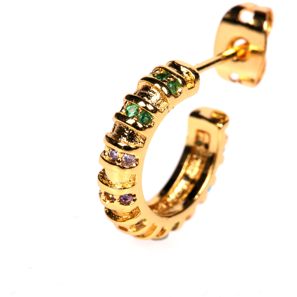 Popular Copper Plated 18k Micro-inlaid Color Zircon C-shaped Earrings display picture 3