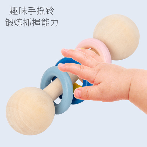 Wooden baby rattle hand held wooden rattle baby educational early education wooden toy cross-border wholesale