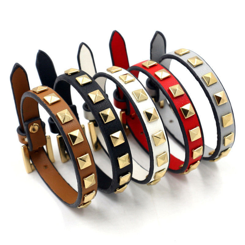 European and Korean New Punk Style 8 rivet single loop PU leather alloy belt bracelet 5 colors optional