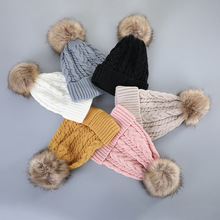 廠家直銷新款時尚減齡保暖麻色毛球針織帽秋冬潮流卷邊女士成人帽