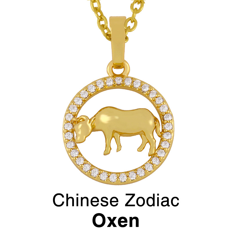 Chinese style 12 zodiac pendant simple diamond animal necklace