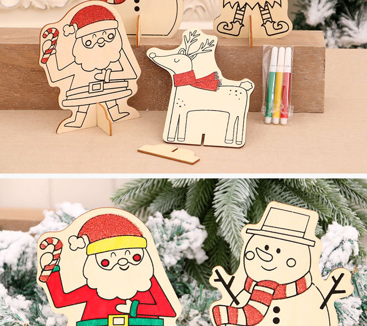 Christmas Wooden Decoration Drawing Kindergarten Diy Handmade Drawing Educational Children's Toys Small Gifts Present display picture 9