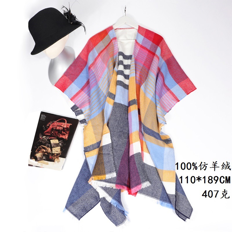 Plaid Cuff Sewing Color matching cloak Cape Plush thickening size Split ends Manufactor Deliver goods