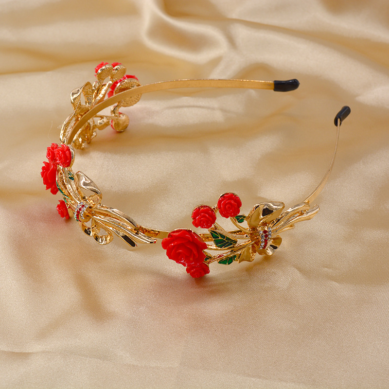 Européen Et Américain Nouveau Baroque Rose Strass Pierres Précieuses Flanelle Exagéré Personnalisé Femmes Bord Étroit De Cheveux Accessoires De Cheveux Coréenne Hoop display picture 2