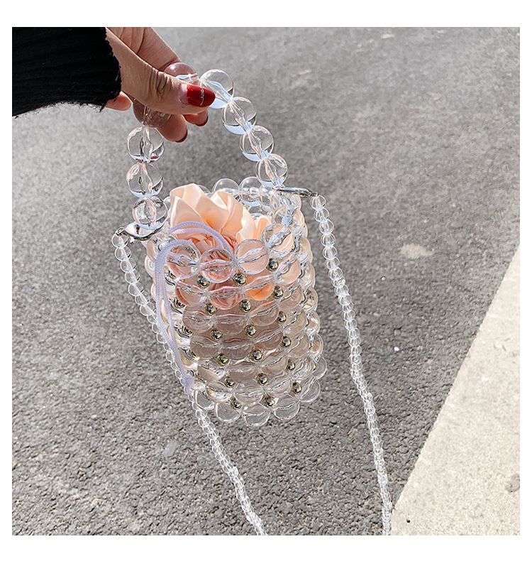 Crafts Transparent Beads Dinner Bag Beaded Bag Round Barrel Small Handbag Pearl Basket Bag Shoulder Portable display picture 17